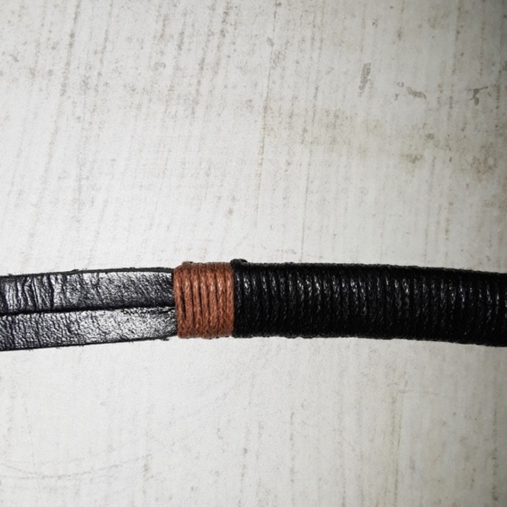 Men's Leather Black & Brown Wrapped Bracelet - Picture 5 of 8